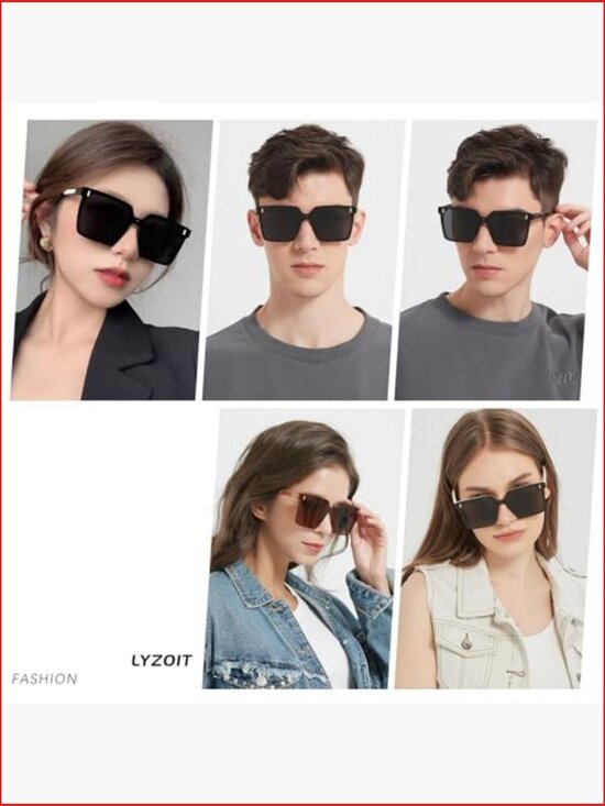 Oversized Square Rimless Sunglasses UV400 Polarized Plastic Frame